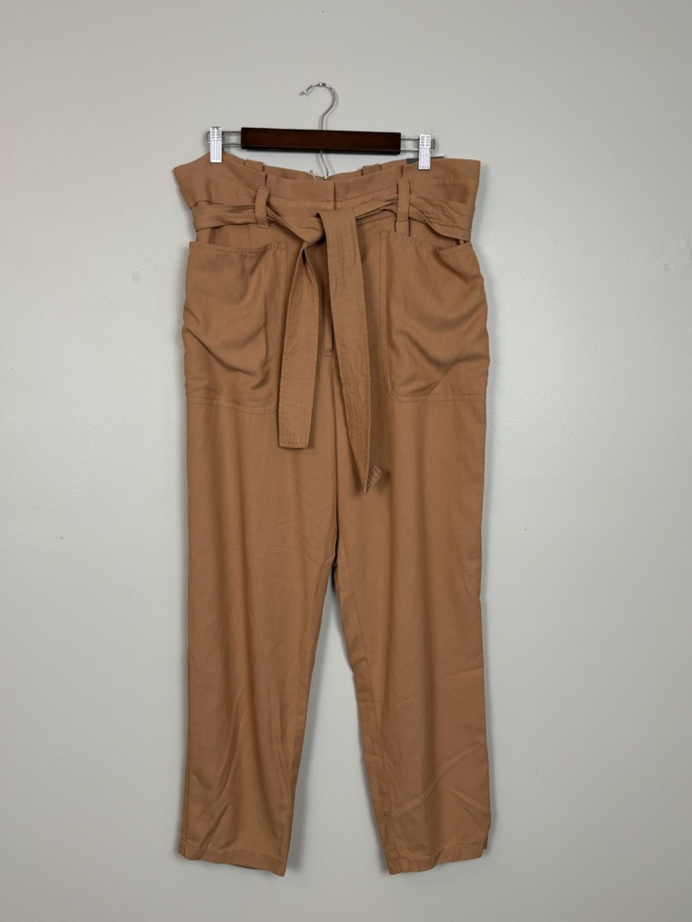 Express Pants Womens 14R Super High Waisted Belted Paperbag Ankle in‎ Tan